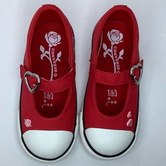 New! Chuck Taylor All Star Dainty Mary Jane Red Textile Ballet Infant Shoes Sz 9 - Picture 7 of 9